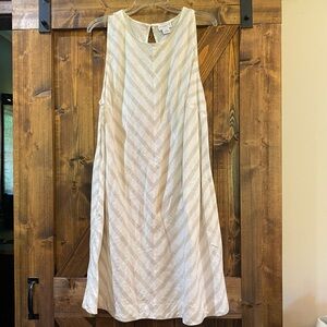 Liz Claiborne Woman White Beige Striped 55% Linen 45% Cotton Dress Pockets Sz 1X